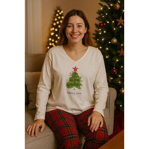 Life is Good Family Tree Sleep Shirt XXL White Long Sleeve Holiday Pajama Top